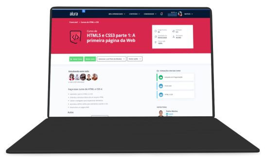 Tela de Notebook aberta no site da ALura e um curso sendo exibido nele